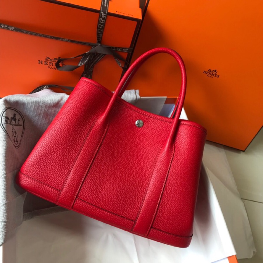 Hermes Garden Party 36cm Tote Handbag In Red Clemence Leather